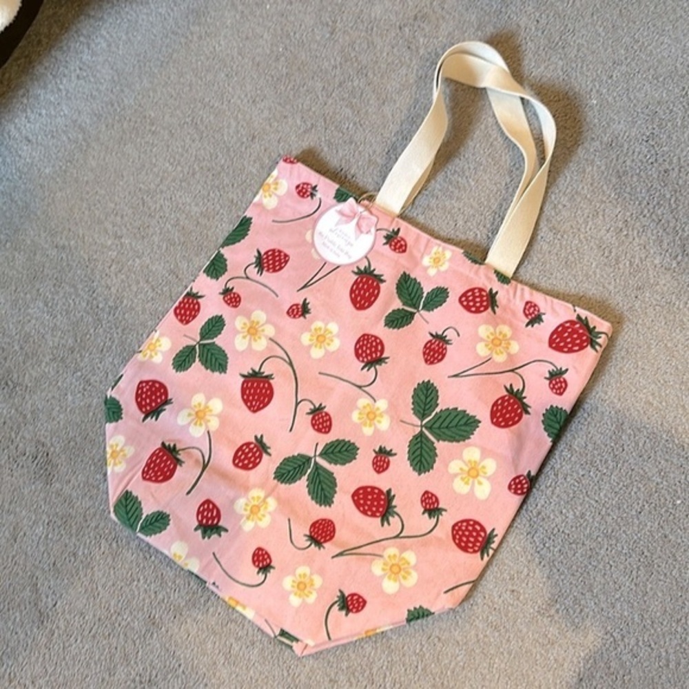 Oversized Strawberry Large Canvas Tote Bag NWT